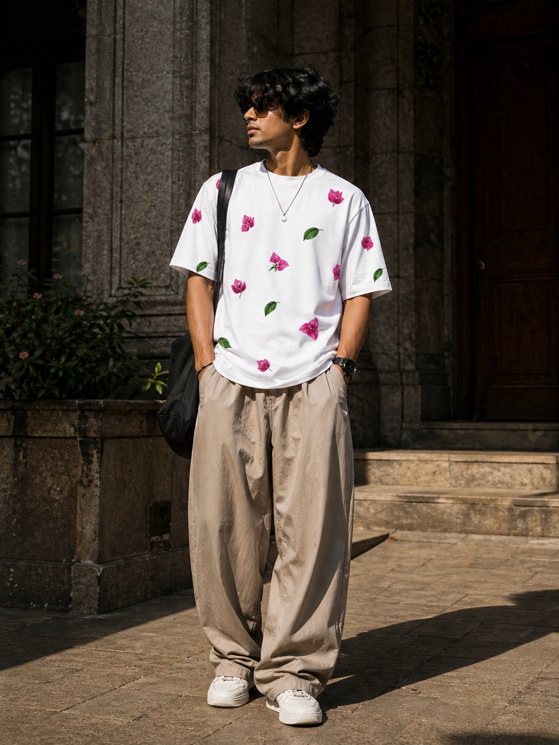 Bougainvillea tee — all-over print style